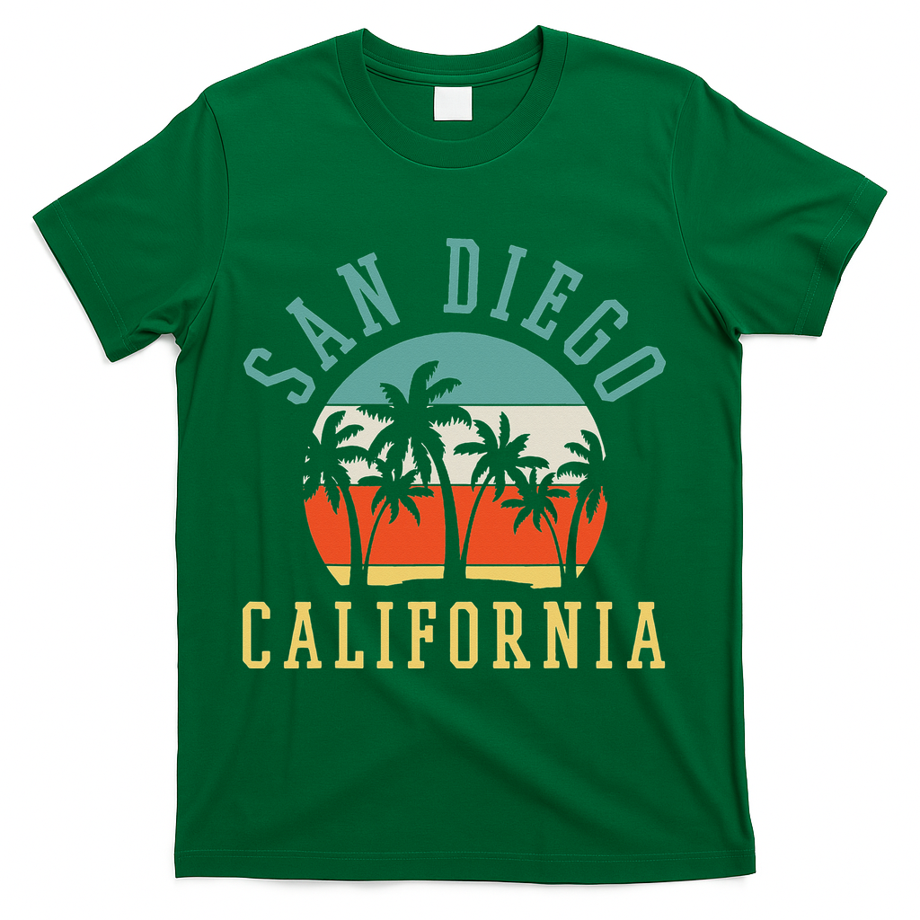 San Diego California Summer Vacation Retro T-Shirt - Green