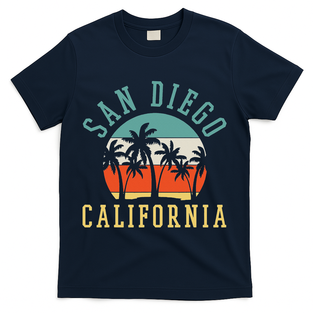 San Diego California Summer Vacation Retro T-Shirt - Navy