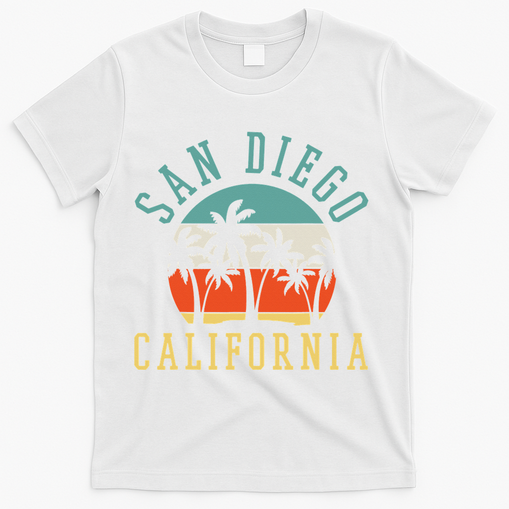 San Diego California Summer Vacation Retro T-Shirt - White