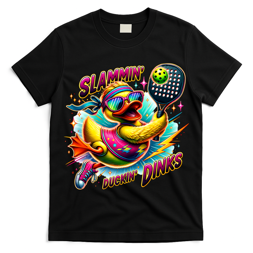Slammin Duckin Dinks Funny Pickleball Rubber Duck T-Shirt