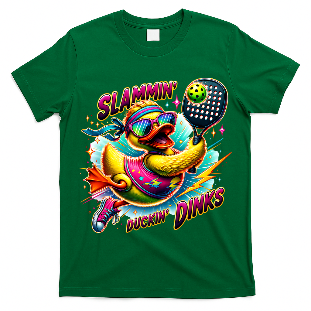 Slammin Duckin Dinks Funny Pickleball Rubber Duck T-Shirt