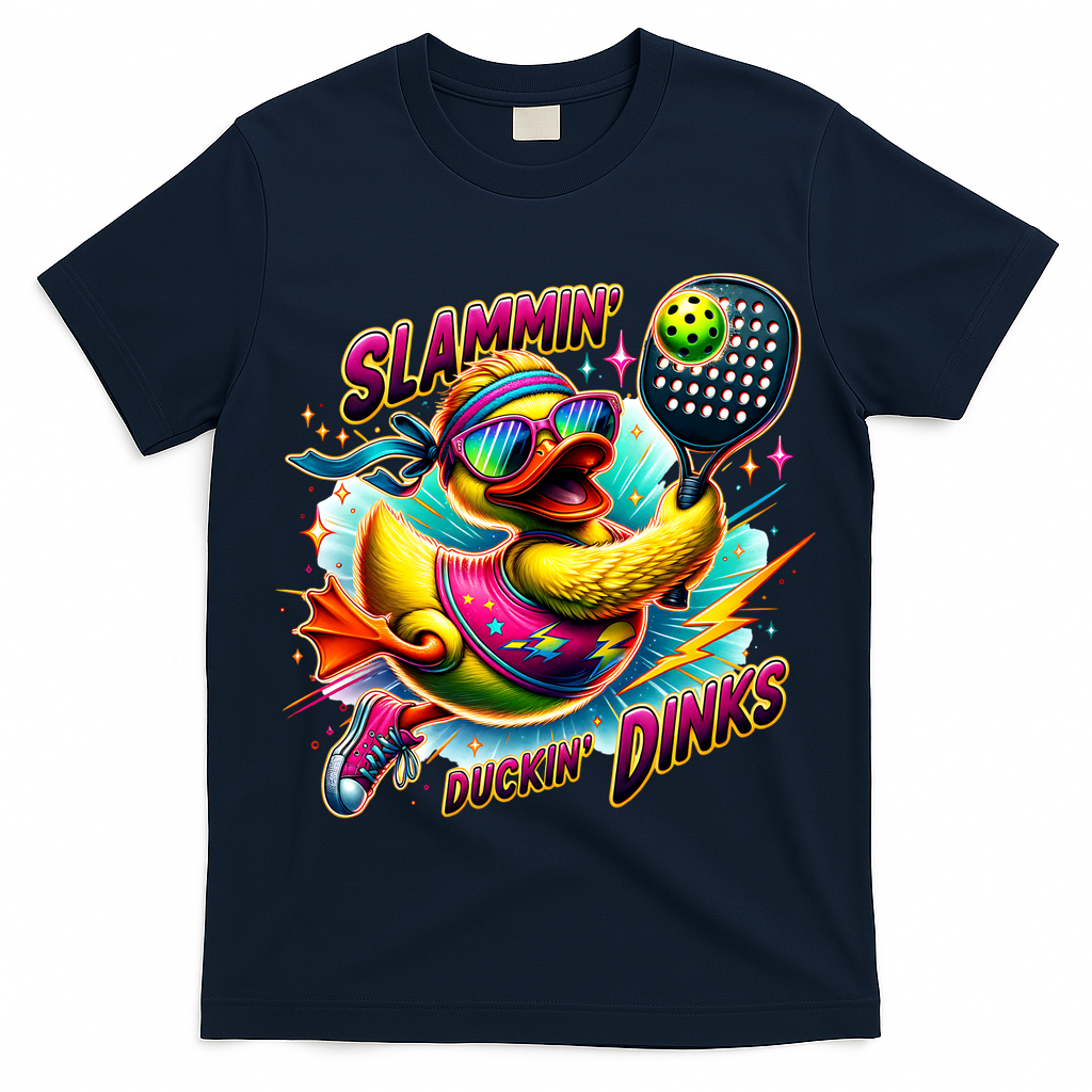 Slammin Duckin Dinks Funny Pickleball Rubber Duck T-Shirt