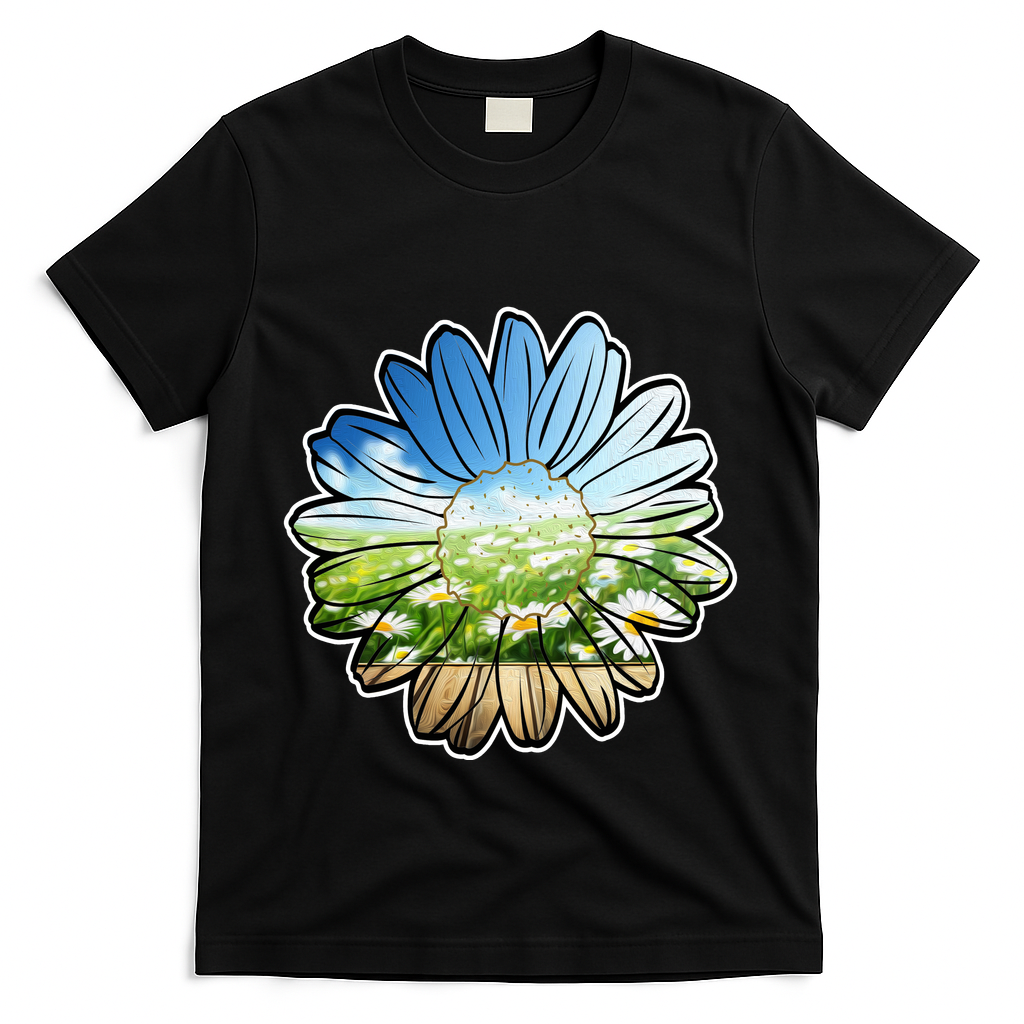Summer Daisy Field T-Shirt - Black