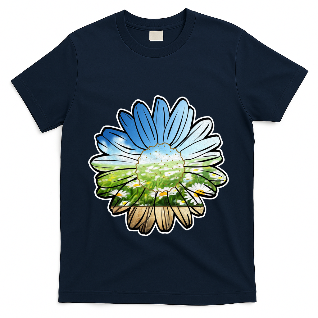 Summer Daisy Field T-Shirt - Navy