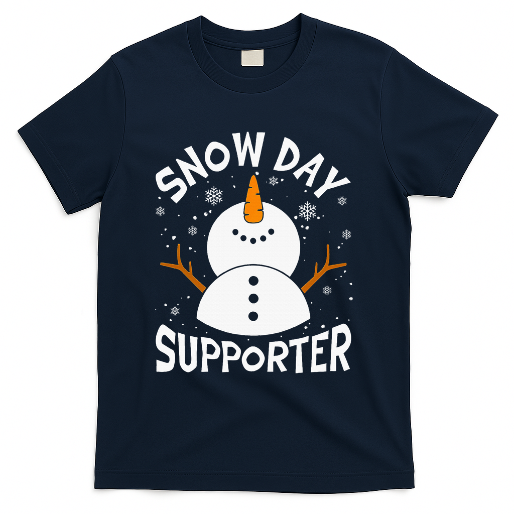 Snow Day Supporter Snowflake Funny Teacher Christmas Pajamas T-Shirt - Navy