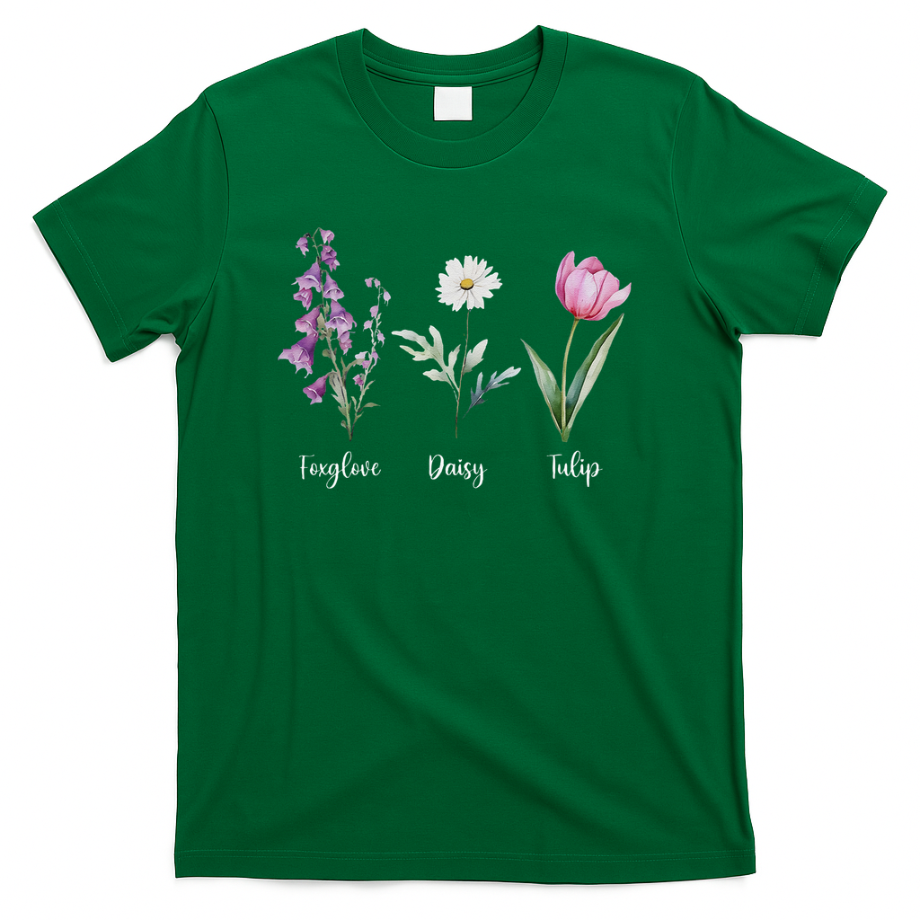Subtle Floral Anti Trump Flowers Foxglove Daisy Tulip Funny T-Shirt - Green