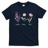 Subtle Floral Anti Trump Flowers Foxglove Daisy Tulip Funny T-Shirt - Navy