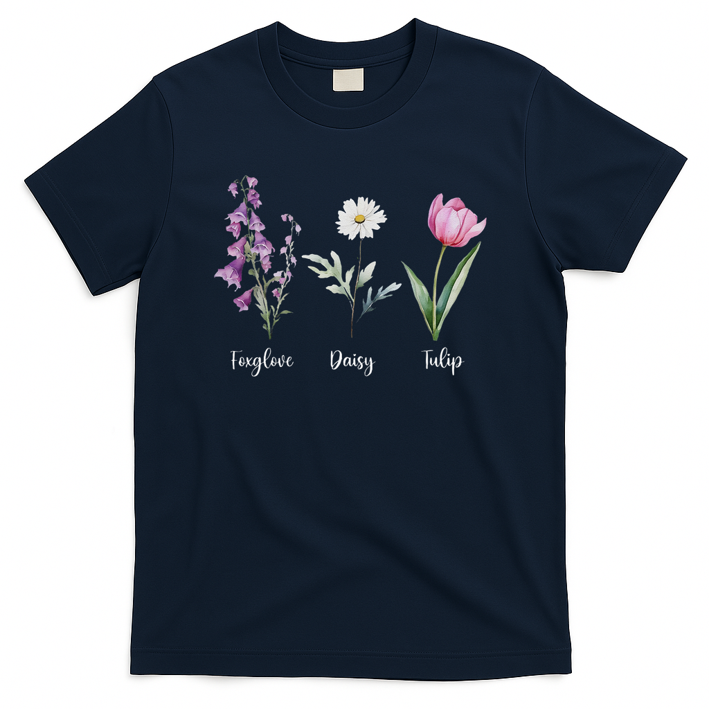 Subtle Floral Anti Trump Flowers Foxglove Daisy Tulip Funny T-Shirt - Navy