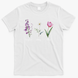 Subtle Floral Anti Trump Flowers Foxglove Daisy Tulip Funny T-Shirt - White