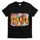 Summer Flowers Beautiful Summer Floral Retro T-Shirt - Black