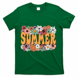 Summer Flowers Beautiful Summer Floral Retro T-Shirt - Green