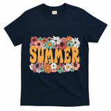 Summer Flowers Beautiful Summer Floral Retro T-Shirt - Navy