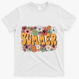 Summer Flowers Beautiful Summer Floral Retro T-Shirt - White