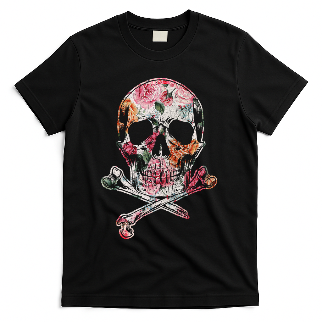 Summer Flower Skull T-Shirt - Black