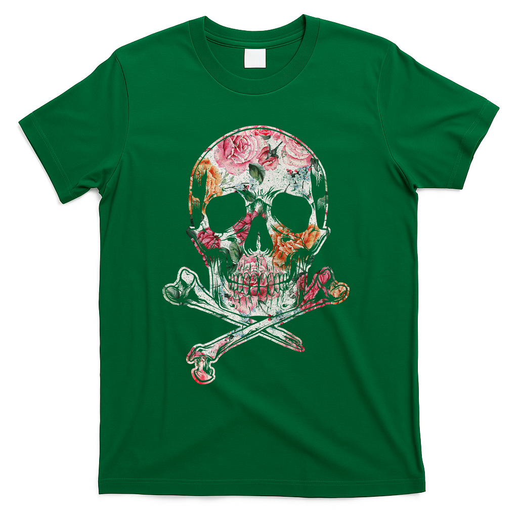 Summer Flower Skull T-Shirt - Green