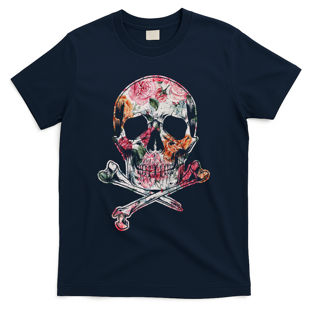 Summer Flower Skull T-Shirt - Navy