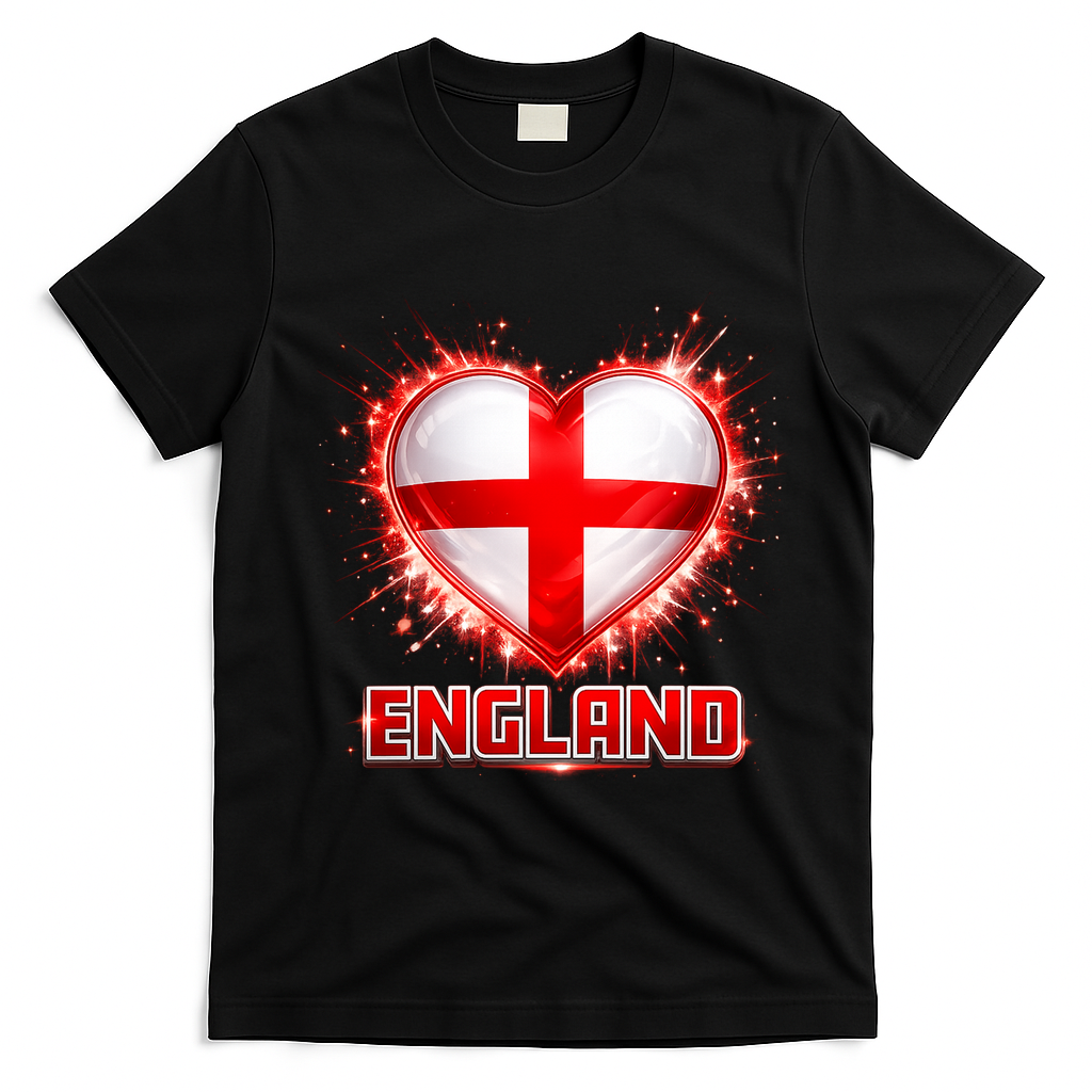 Soccer Football England Heart World Fan T-Shirt - Black