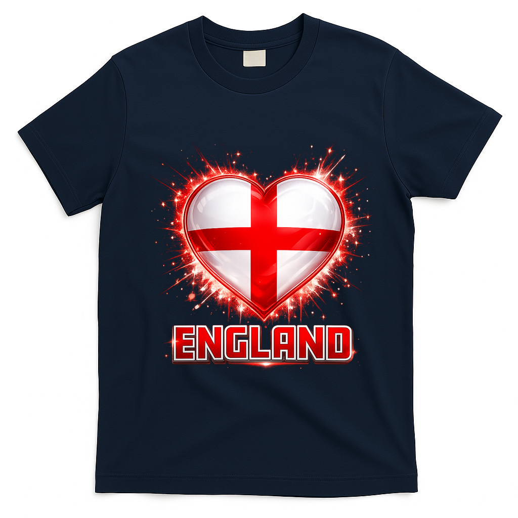 Soccer Football England Heart World Fan T-Shirt - Navy Blue