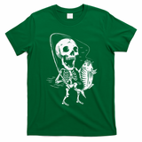 Skeleton Fishing Lazy Halloween Costume Cool Skull Fisherman T-Shirt - Irish Green