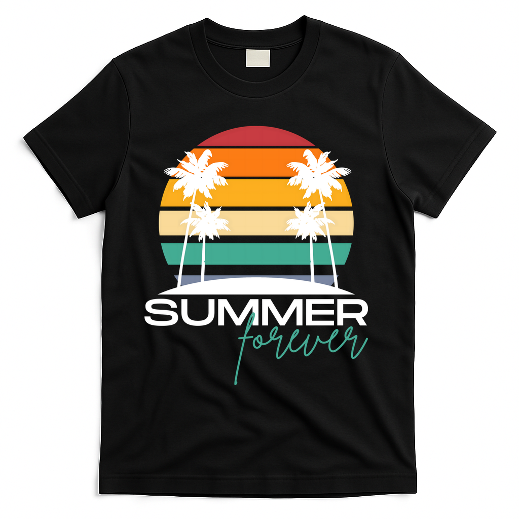 Summer Forever Retro Sunset Tropical T-Shirt - Black