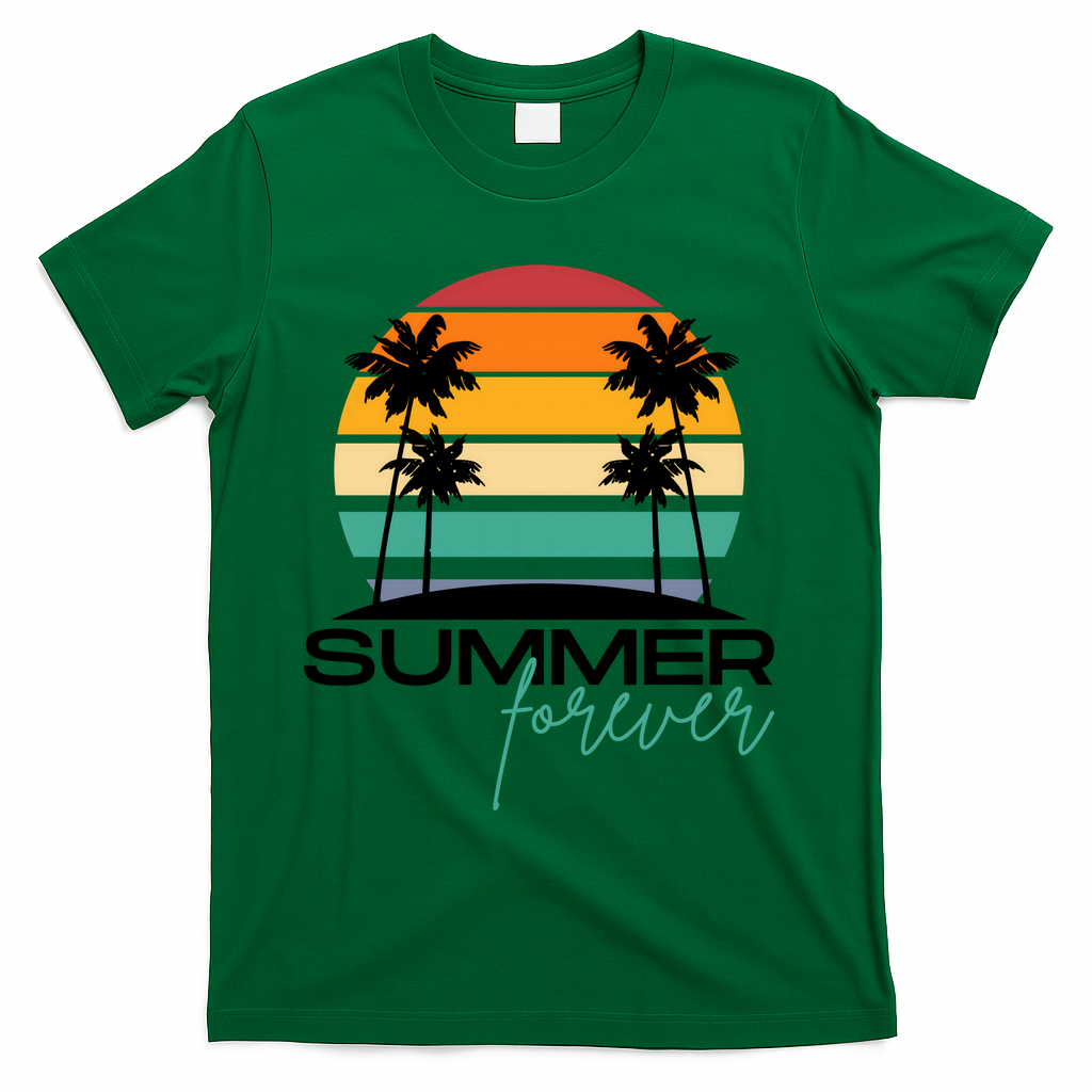 Summer Forever Retro Sunset Tropical T-Shirt - Green
