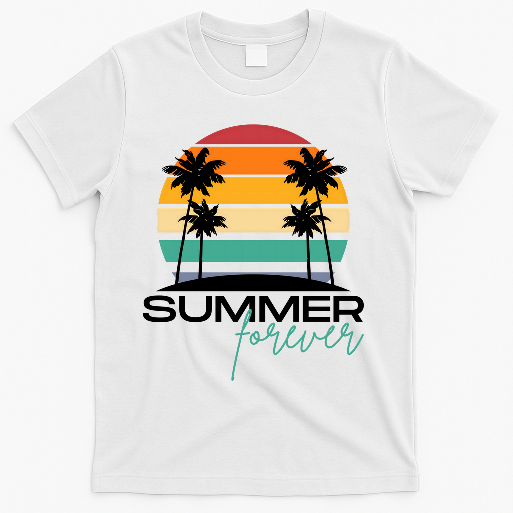 Summer Forever Retro Sunset Tropical T-Shirt - White