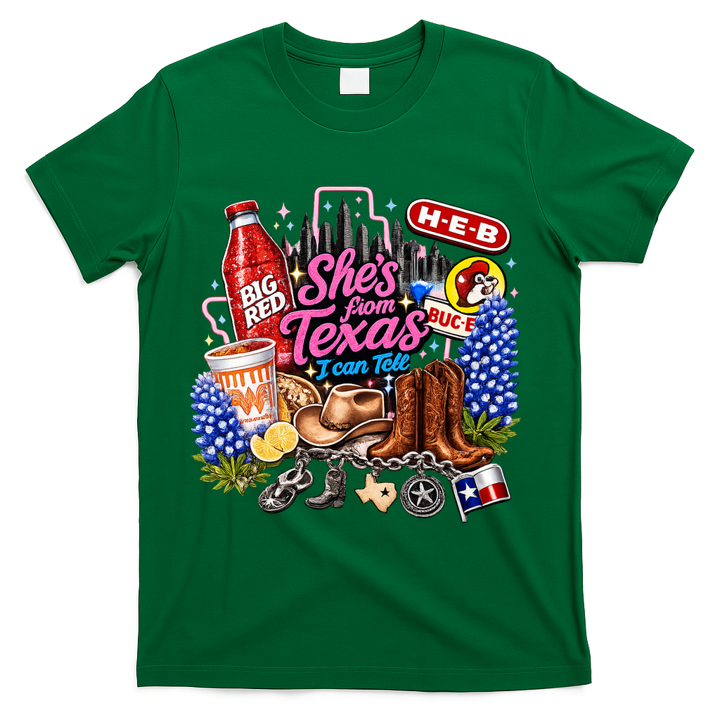 Shes From Texas I Can Tell State Pride T-Shirt - Green