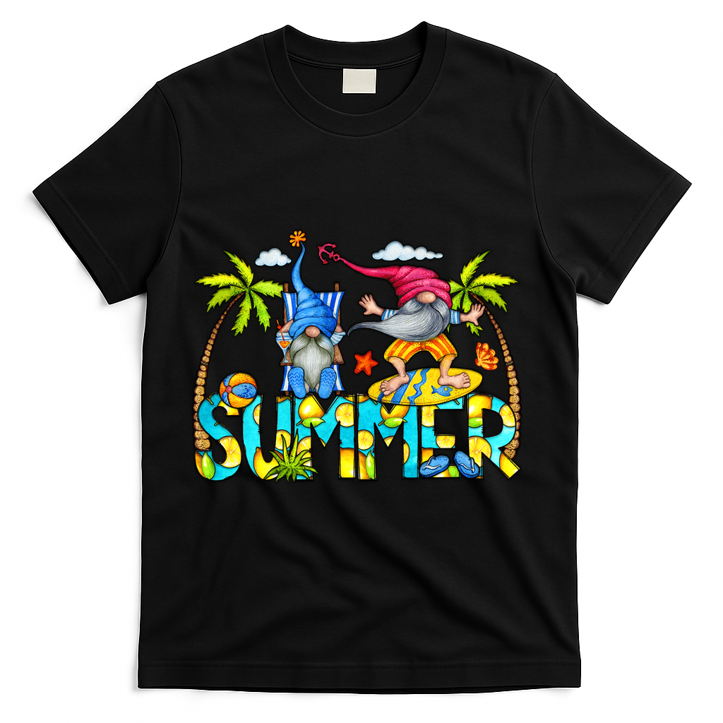 Summer Gnomes Beach T-Shirt - Black