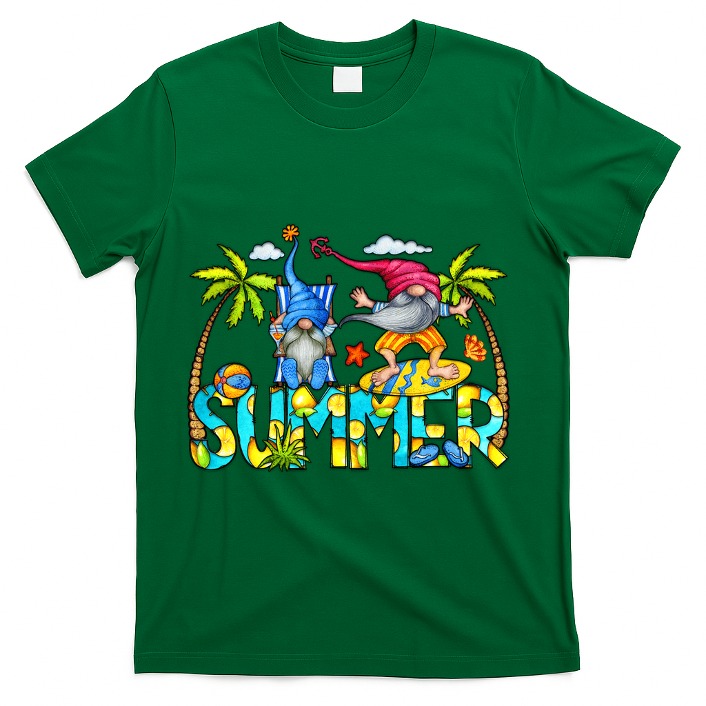 Summer Gnomes Beach T-Shirt - Green