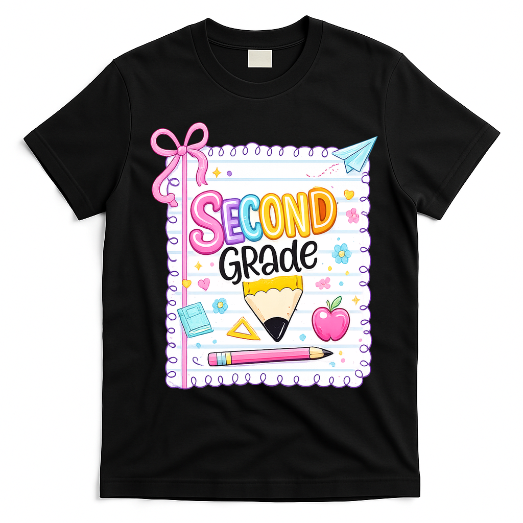 Second Grade Coquette Pencil First Day Of School T-Shirt - Black