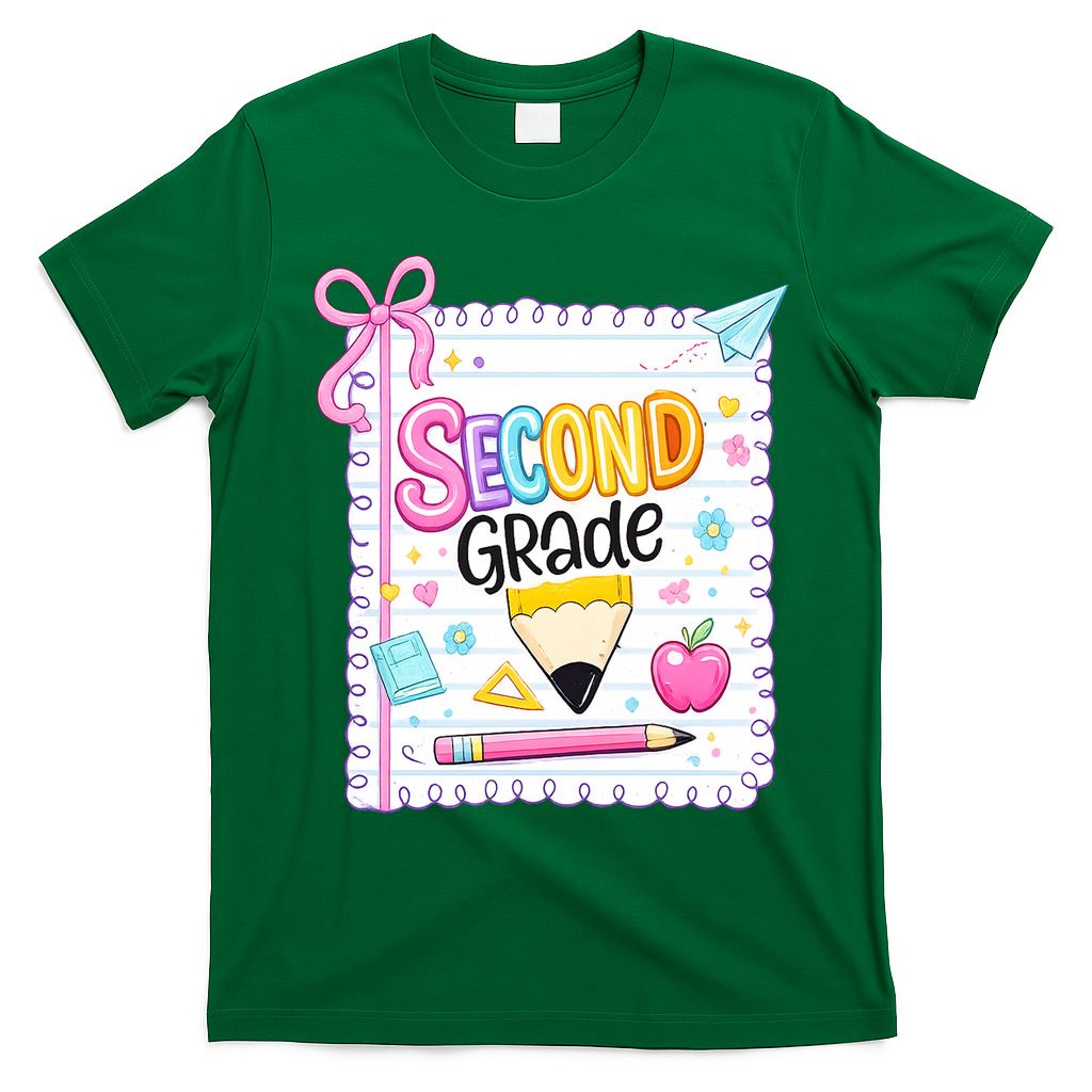 Second Grade Coquette Pencil First Day Of School T-Shirt - Irish Green