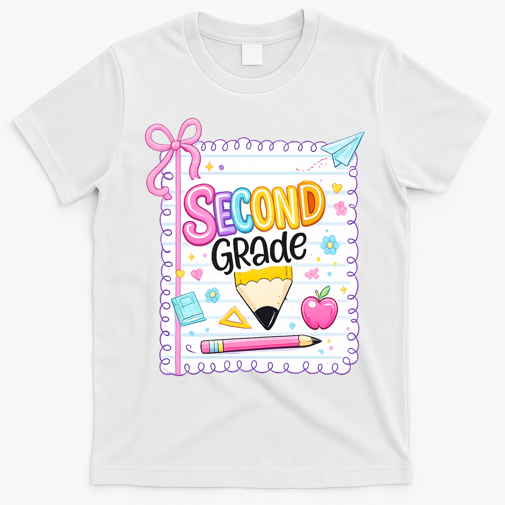 Second Grade Coquette Pencil First Day Of School T-Shirt - White