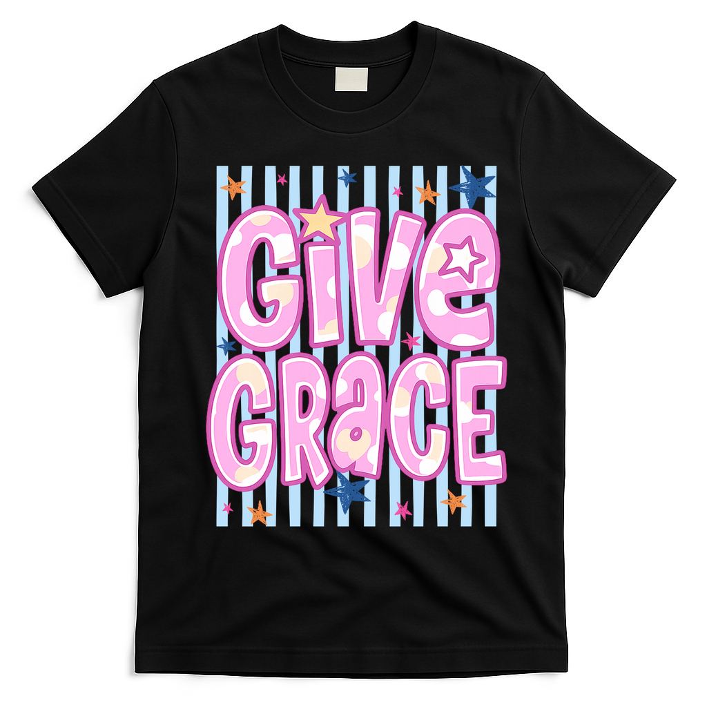 Stripped Give Grace T-Shirt - Black