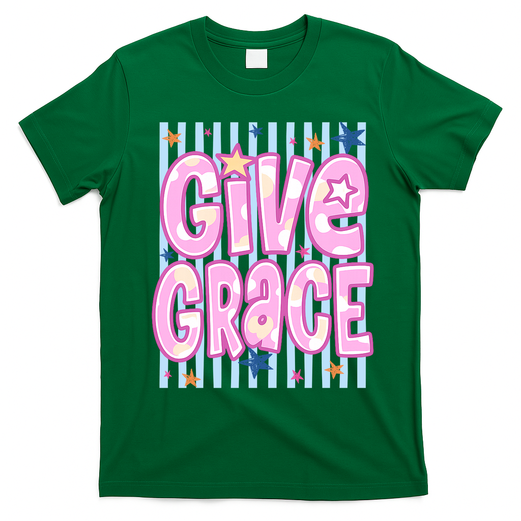 Stripped Give Grace T-Shirt - Irish Green