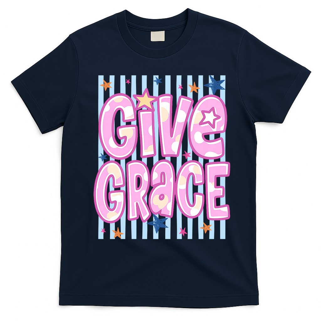 Stripped Give Grace T-Shirt - Navy Blue