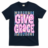 Stripped Give Grace T-Shirt - Navy Blue