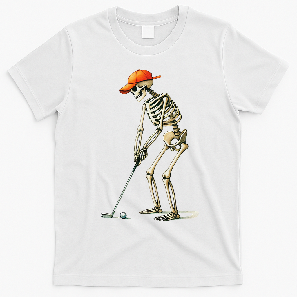 Skeleton Golf Halloween Golfer Golf Player Funny Gift T-Shirt - White