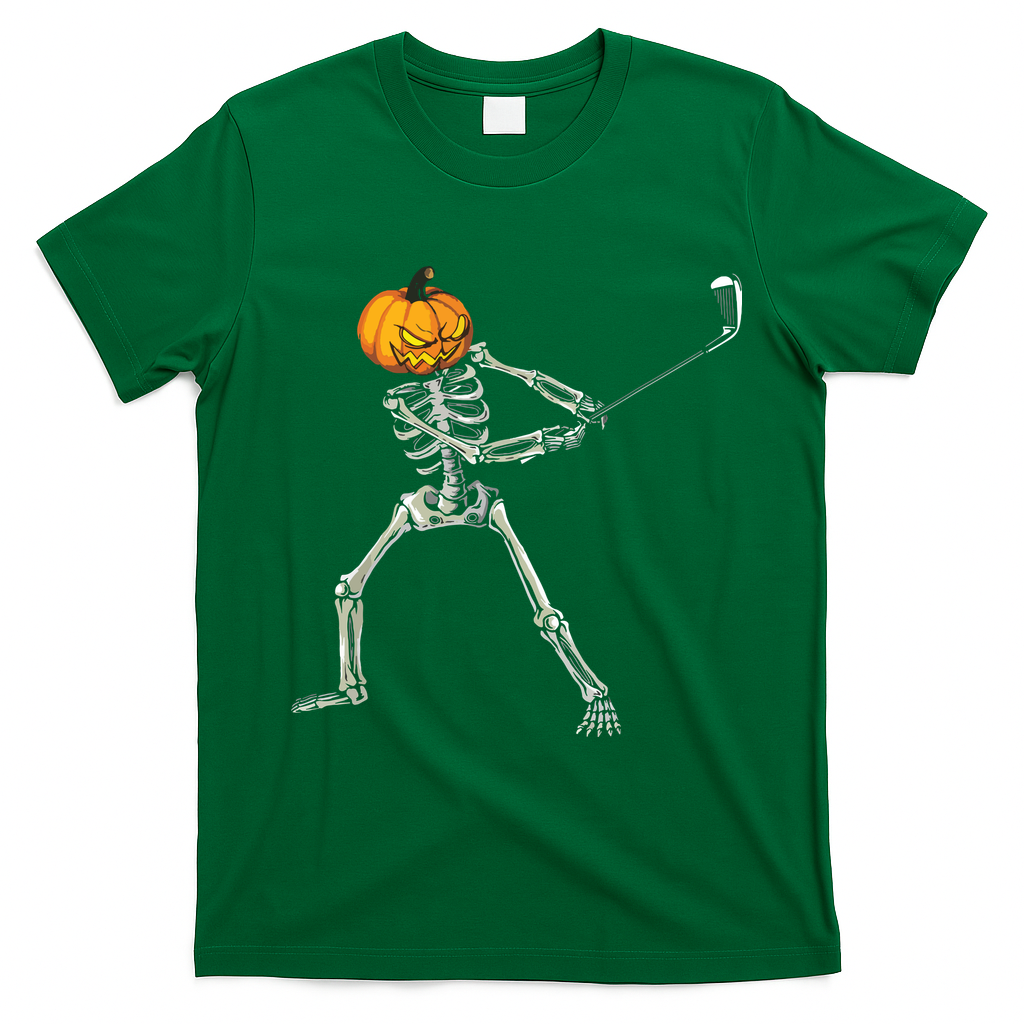Skeleton Golf Halloween Pumpkin Golfing Golfer T-Shirt - Irish Green
