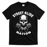 Street Glide Nation Skull And Pistons Biker  T-Shirt - Black