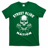 Street Glide Nation Skull And Pistons Biker  T-Shirt - Green
