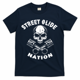 Street Glide Nation Skull And Pistons Biker  T-Shirt - Navy