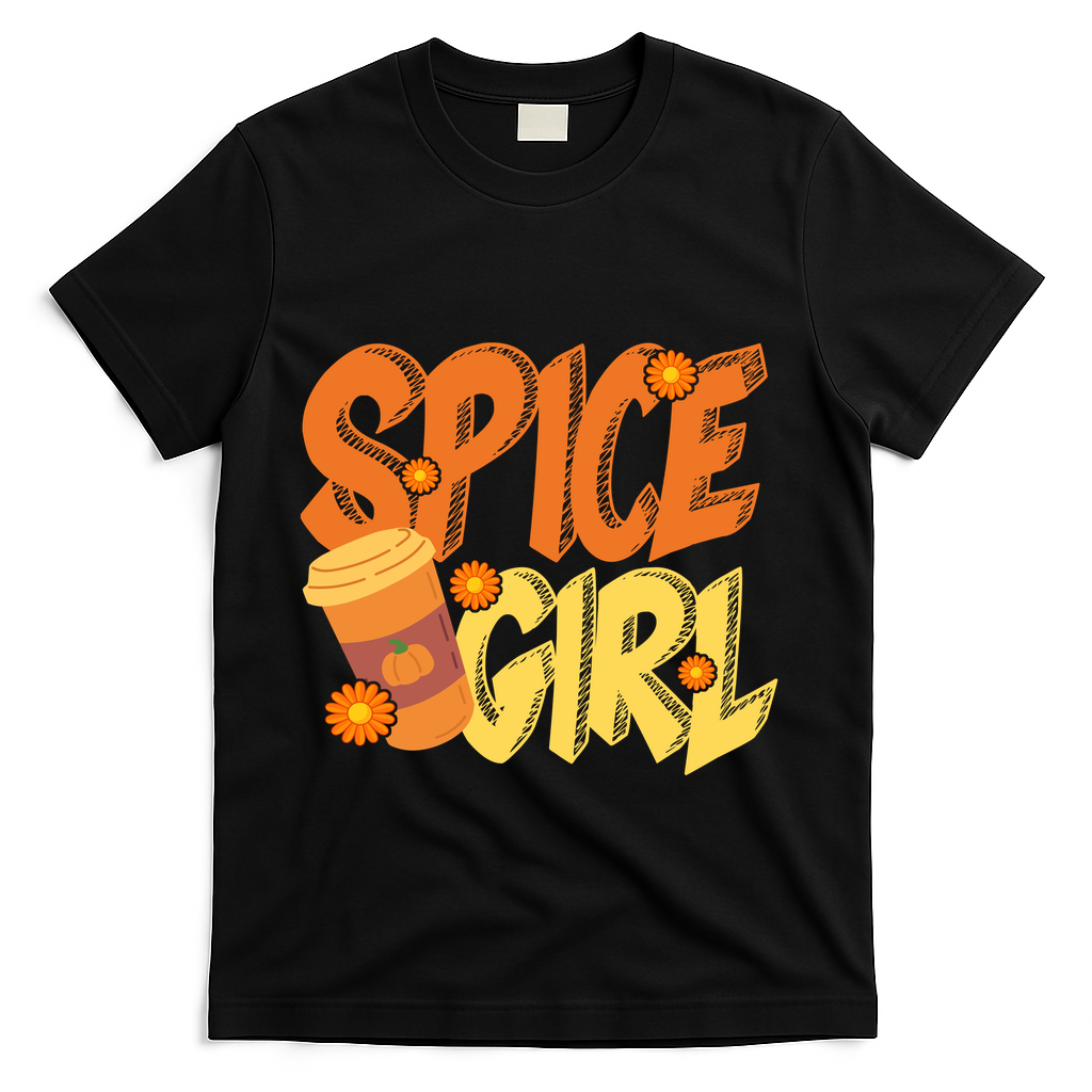 Spice Girl Pumpkin Coffee Lover Fall T-Shirt - Black