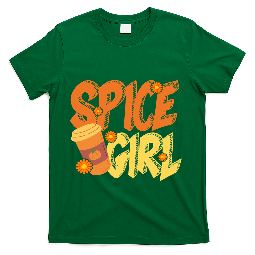 Spice Girl Pumpkin Coffee Lover Fall T-Shirt - Green