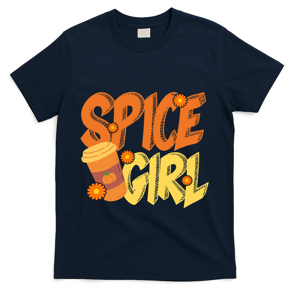 Spice Girl Pumpkin Coffee Lover Fall T-Shirt - Navy