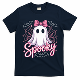 Spooky Ghost Pink Coquette Halloween Cute T-Shirt - Navy Blue