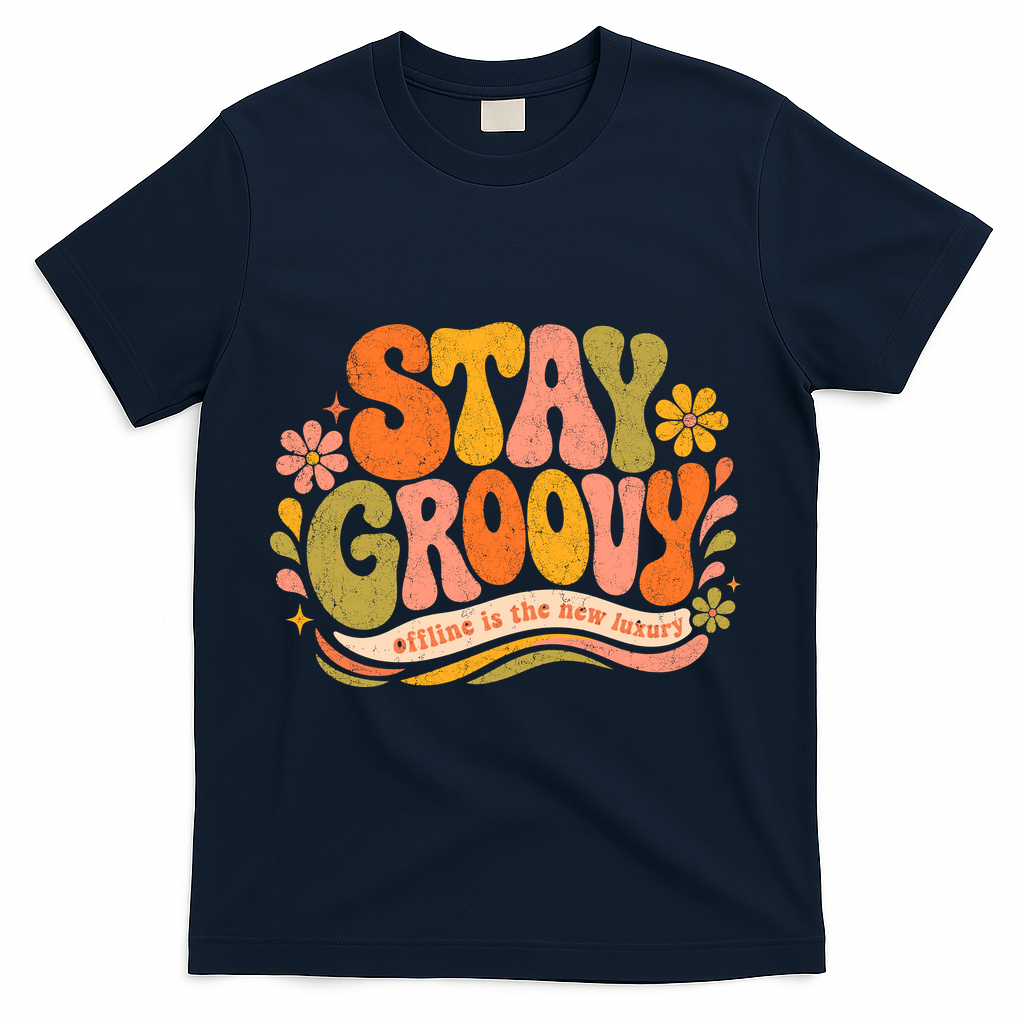 Stay Groovy Retro T-Shirt - Navy