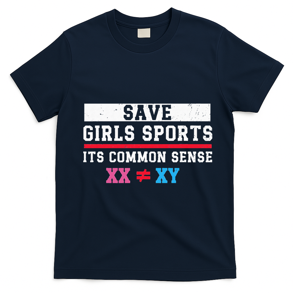 Save Girls Sports Common Sense Statement Apparel T-Shirt - Navy Blue