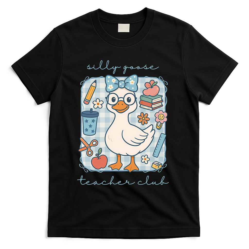 Silly Goose Teacher Club Funny Back To School T-Shirt - Black
