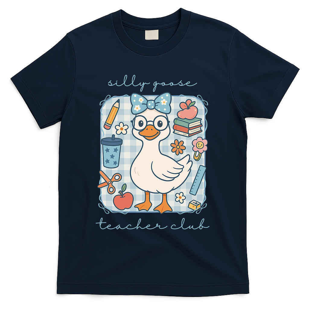 Silly Goose Teacher Club Funny Back To School T-Shirt - Navy