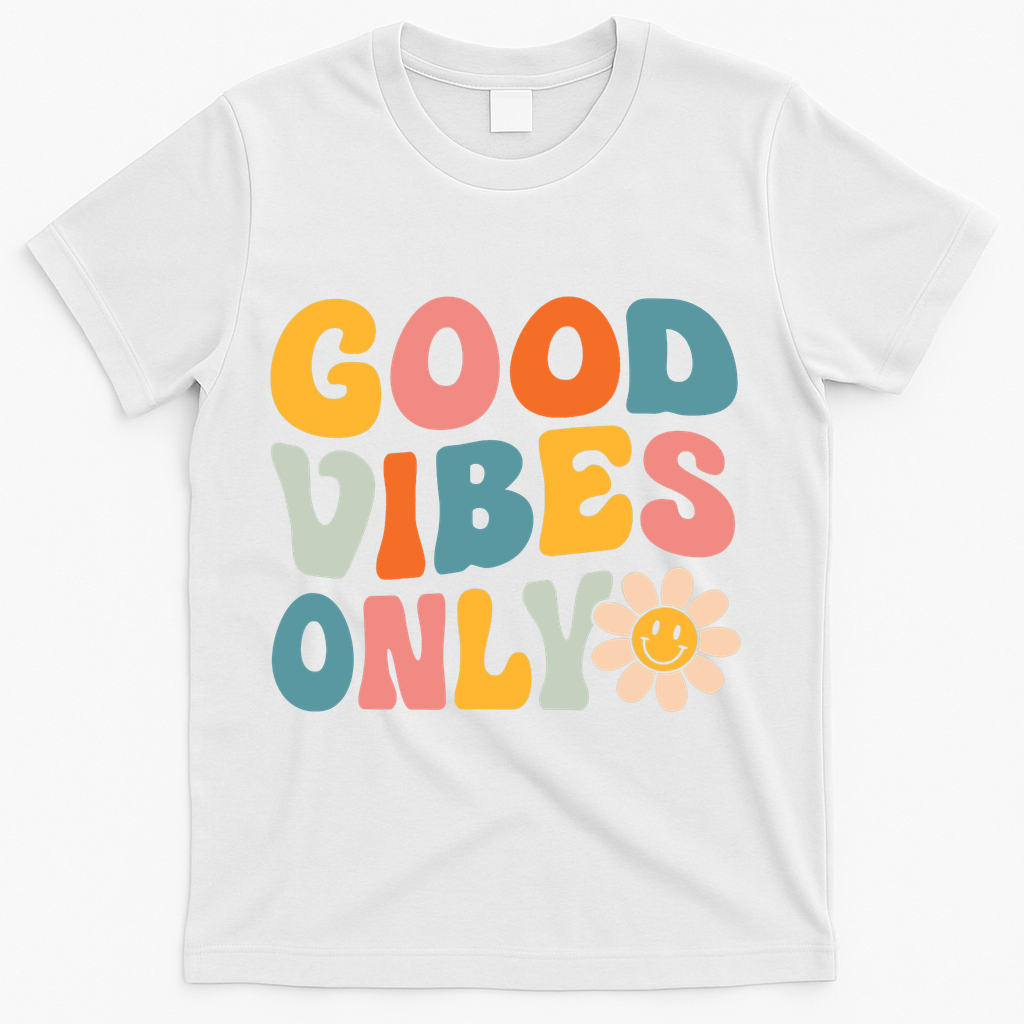 Summer Good Vibes Only Groovy Retro Beach Hawaii Vacation T-Shirt - White